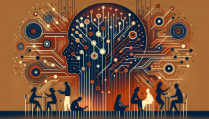 Abstract editorial illustration of neural pathways transforming into human social connections